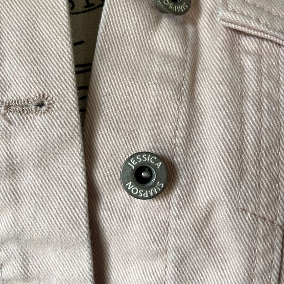Cropped Denim Jacket Womens M Jessica Simpson Fitted Button Down Distressed - Picture 12 of 14